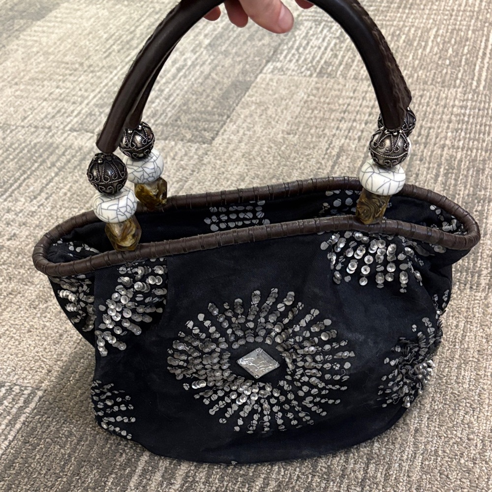 Elegant Black and Silver Embellished Handbag